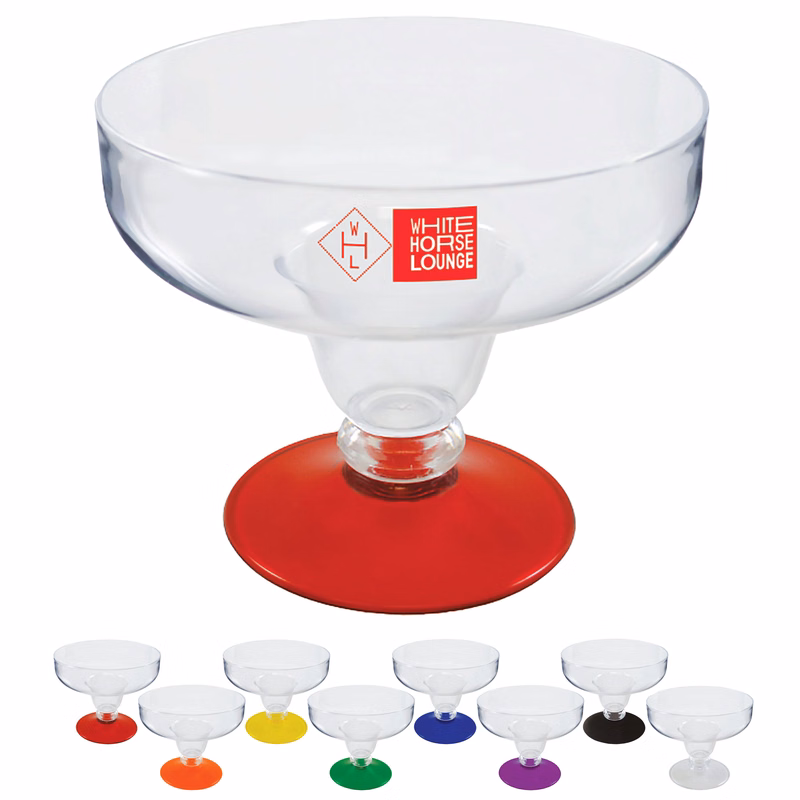 12oz Short Stem Plastic Margarita Glass with Your Choice of Base Color