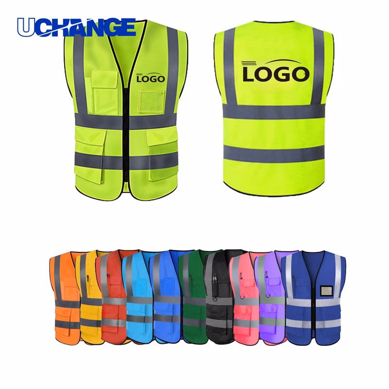 Reflective Safety Vest with Pockets and Zipper