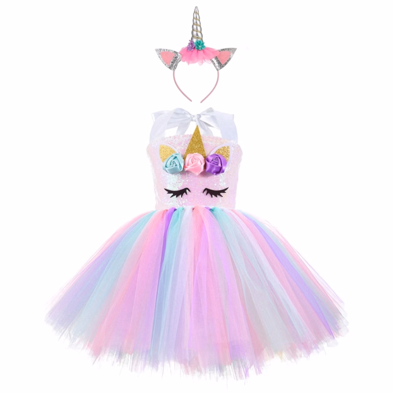 Unicorn Headband Sequined Skirt Princess Tutu Dress