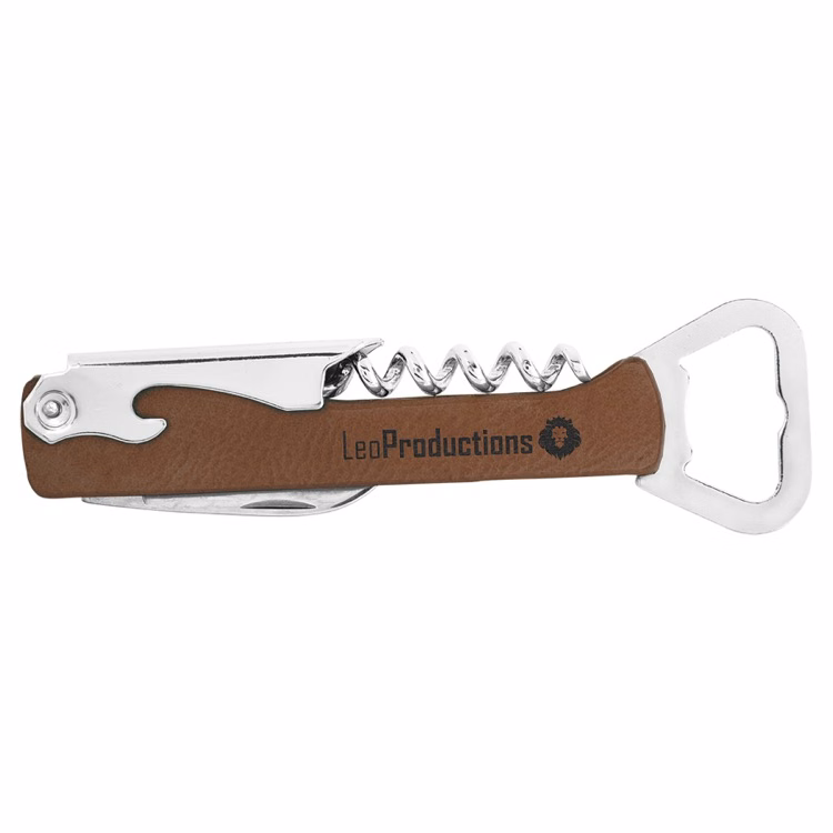 Dark Brown Leatherette Wine Bottle Opener