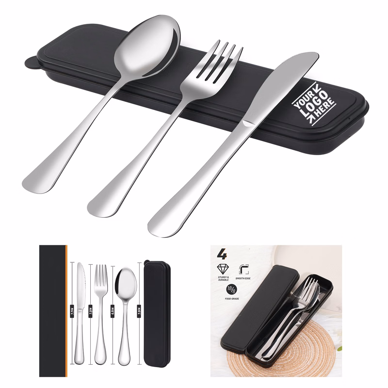 4 Pieces Travel Utensils With Black Case Set