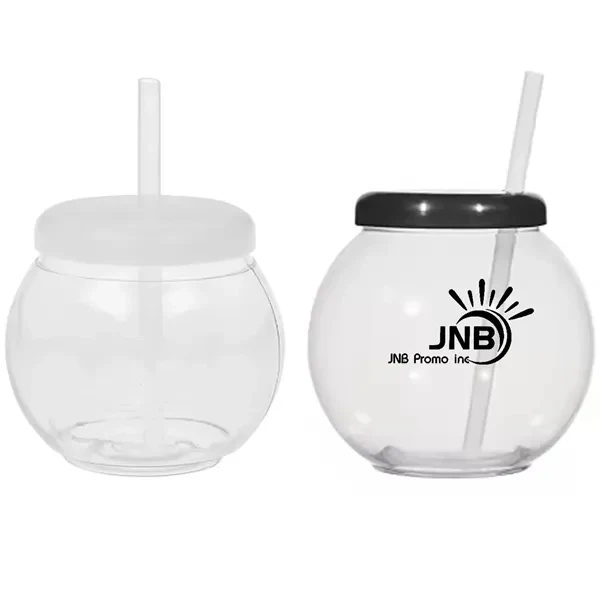 Clear Plastic Fish Bowls with Lids and Straws- 32 Oz 1