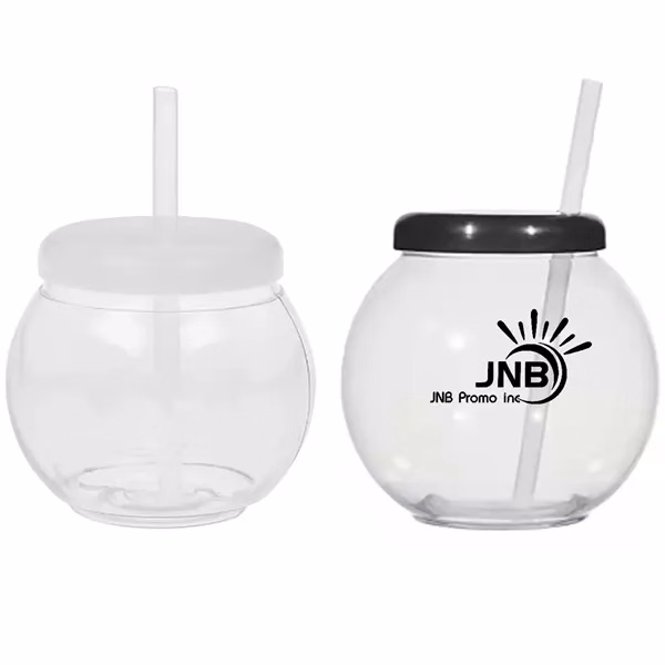 Clear Plastic Fish Bowls with Lids and Straws- 32 Oz