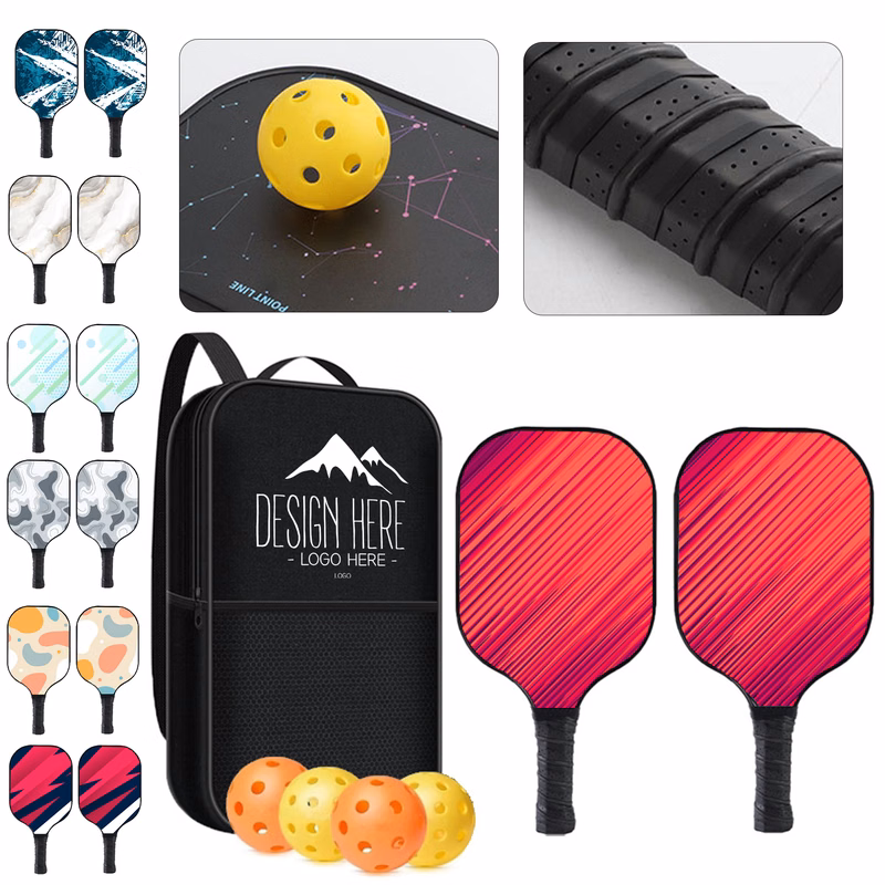 Fiberglass Pickleball Set 2 Paddles 4 Balls Carry Bag
