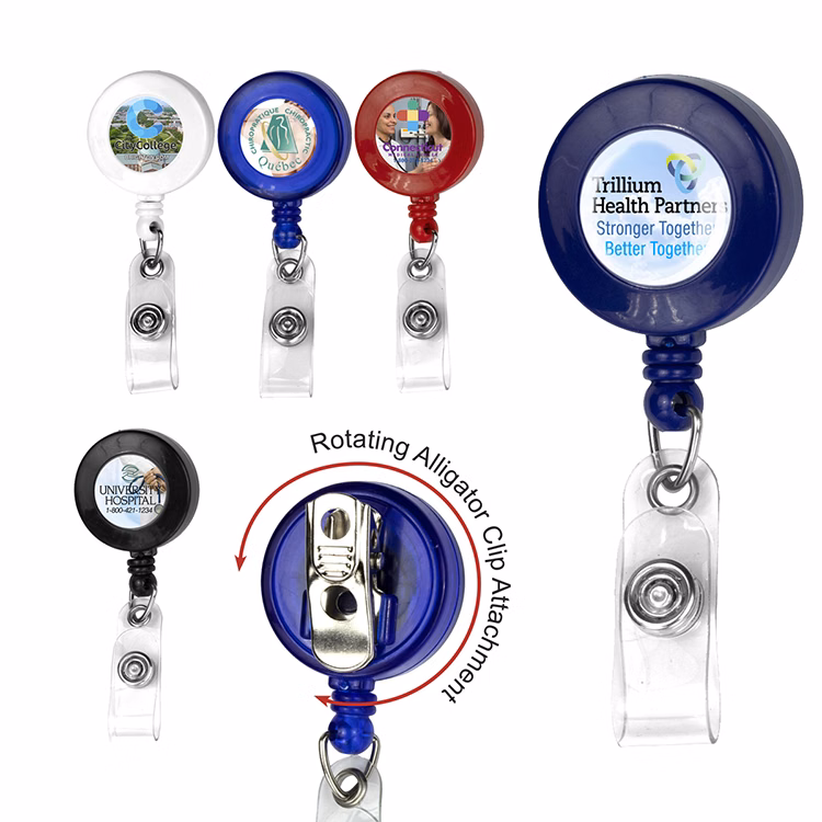 "Bellefontaine VL" 30" Cord Round Retractable Badge Reel and Badge Holder with Rotating Alligator Cl