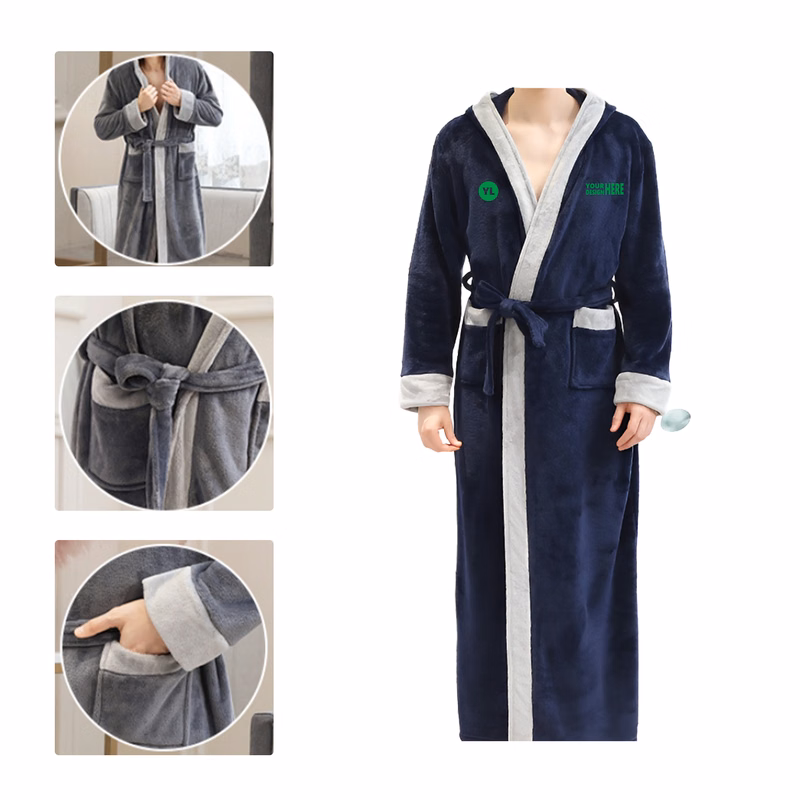 MOQ 50 Flannel Hooded Bathrobe