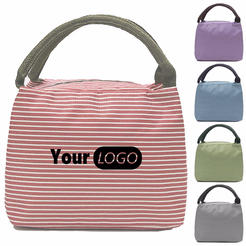 Nylon Stylish Striped Lunch Tote