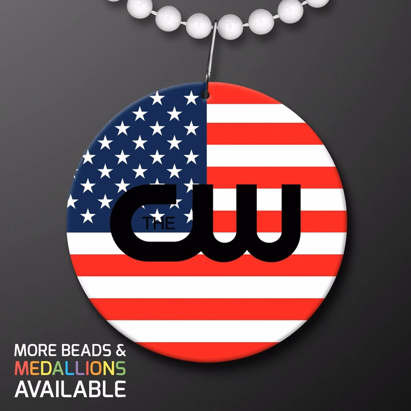 USA Flag Medallion with Beaded Necklace (Non Light Up)