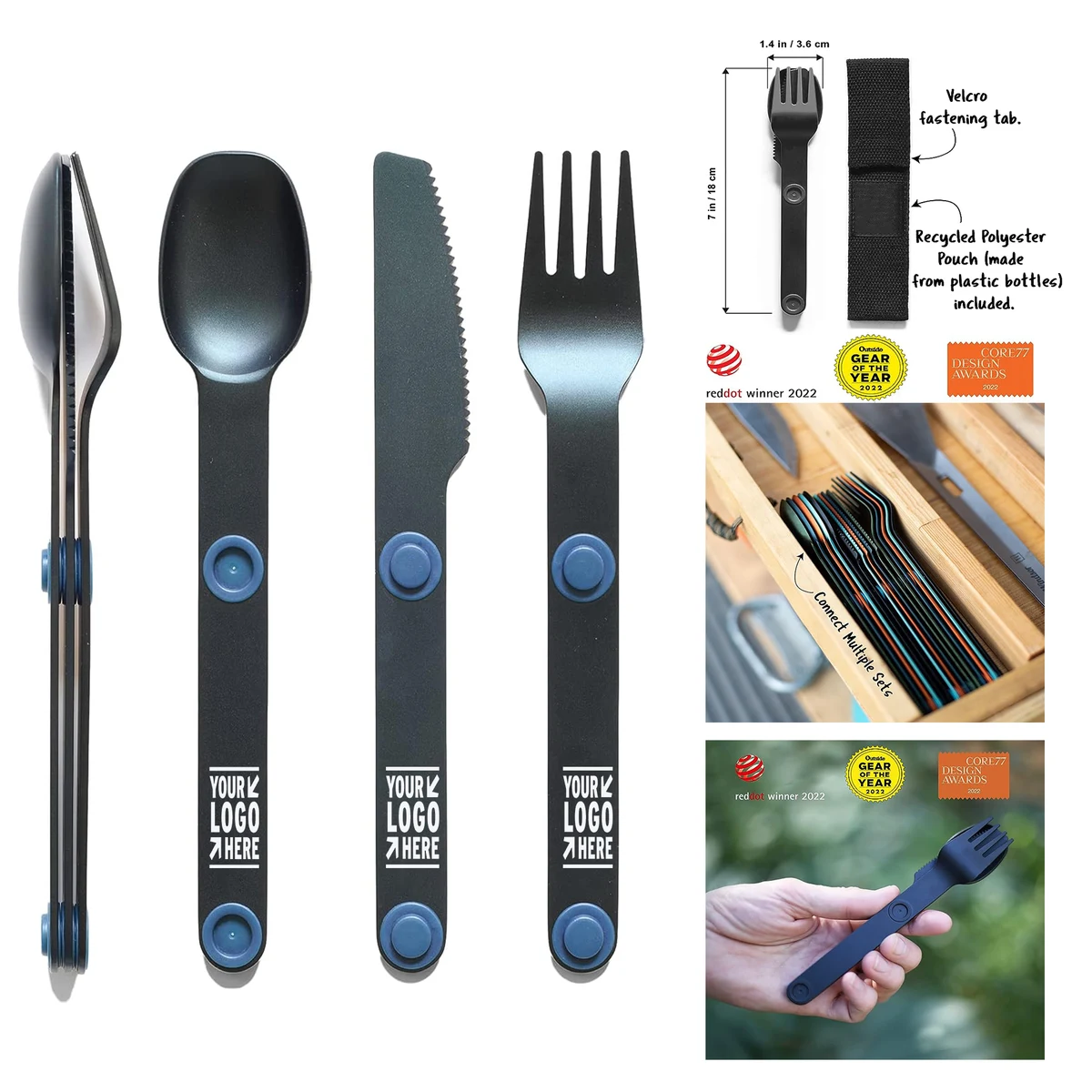 Portable 3 Pcs Magnetic Camping Utensil Set Metal Travel Silverware Outdoor Cutlery with Case 1