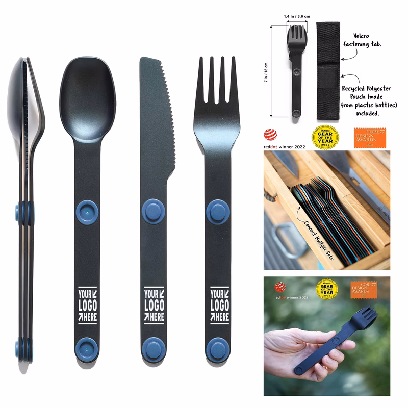 Portable 3 Pcs Magnetic Camping Utensil Set Metal Travel Silverware Outdoor Cutlery with Case