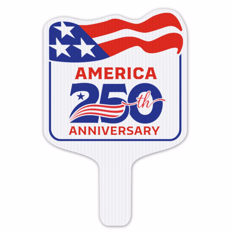 Screen Printed Flag Shape Hand Fan, 250th Anniversary
