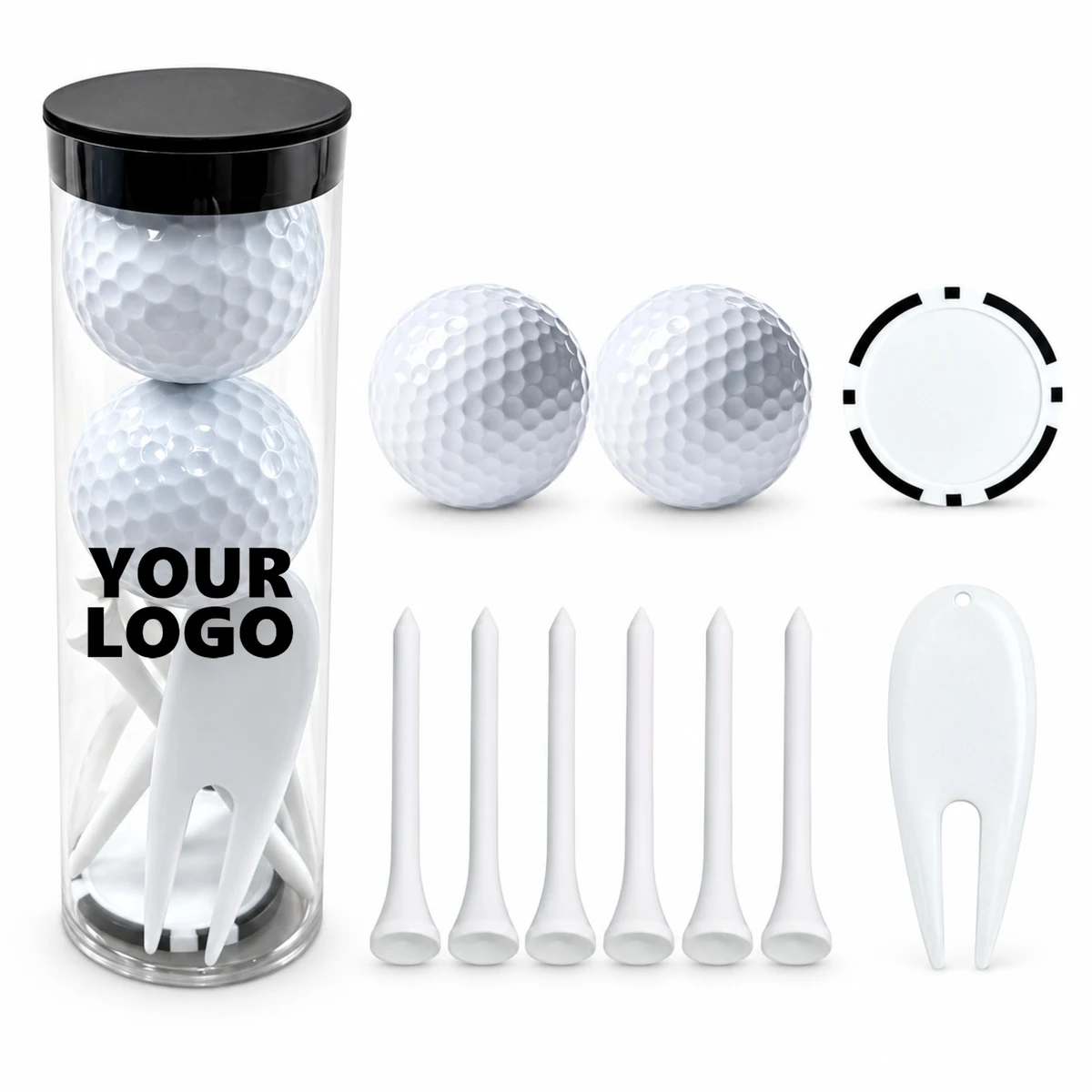 Golf Ball Tee Set With Divot Repair Tool 1
