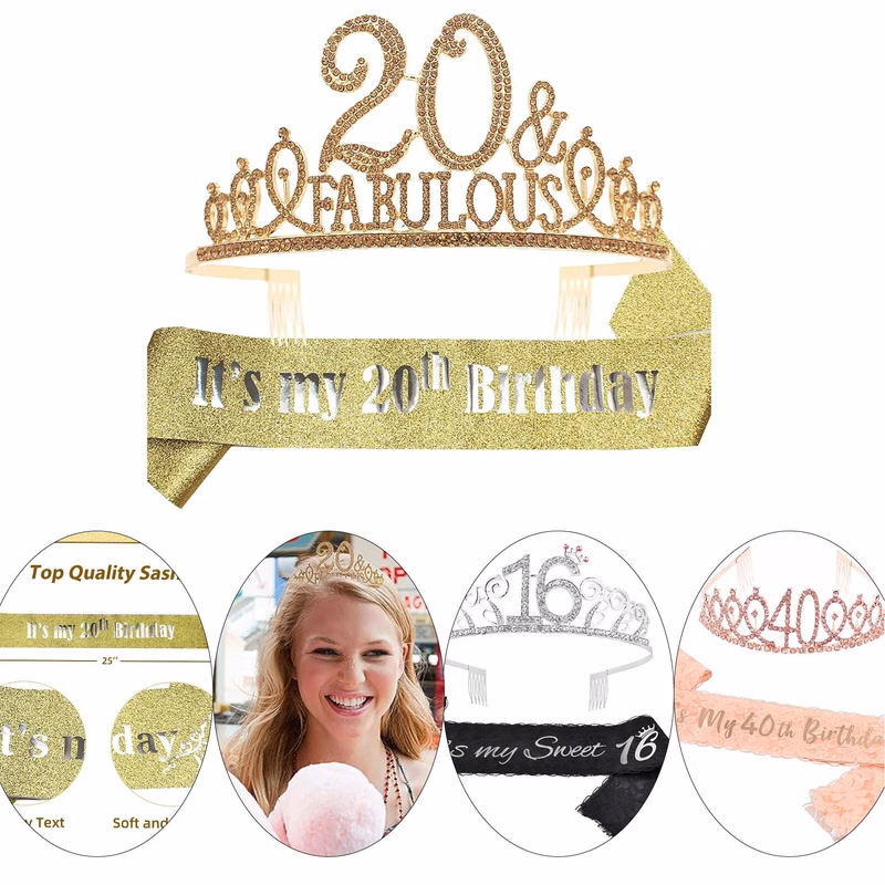 Women 20th Birthday Party Gift Set Fabulous Glitter Sash and Tiara