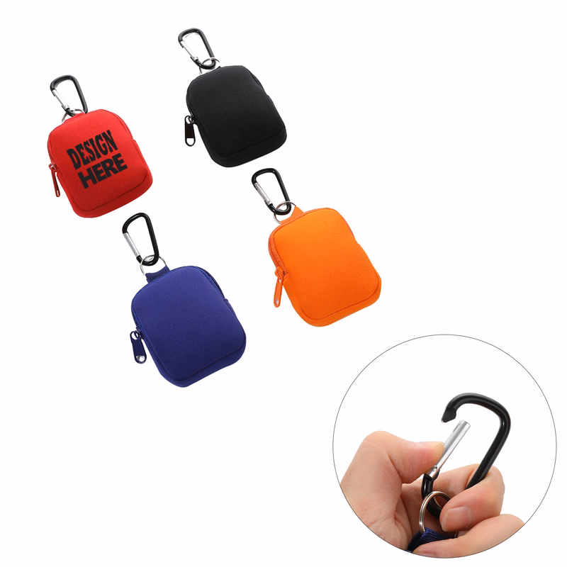 Outdoor Neoprene Coin Pouch With Zipper Clip