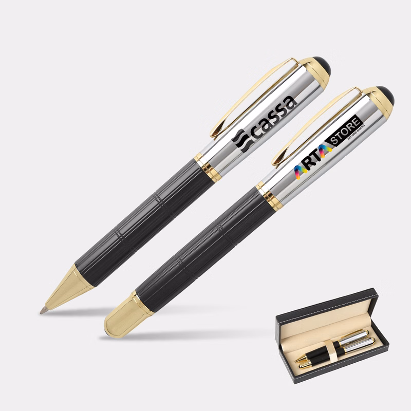 TiTUS® Luxury Silver Color Pen Set – Ballpoint & Rollerball Duo with Gift Box