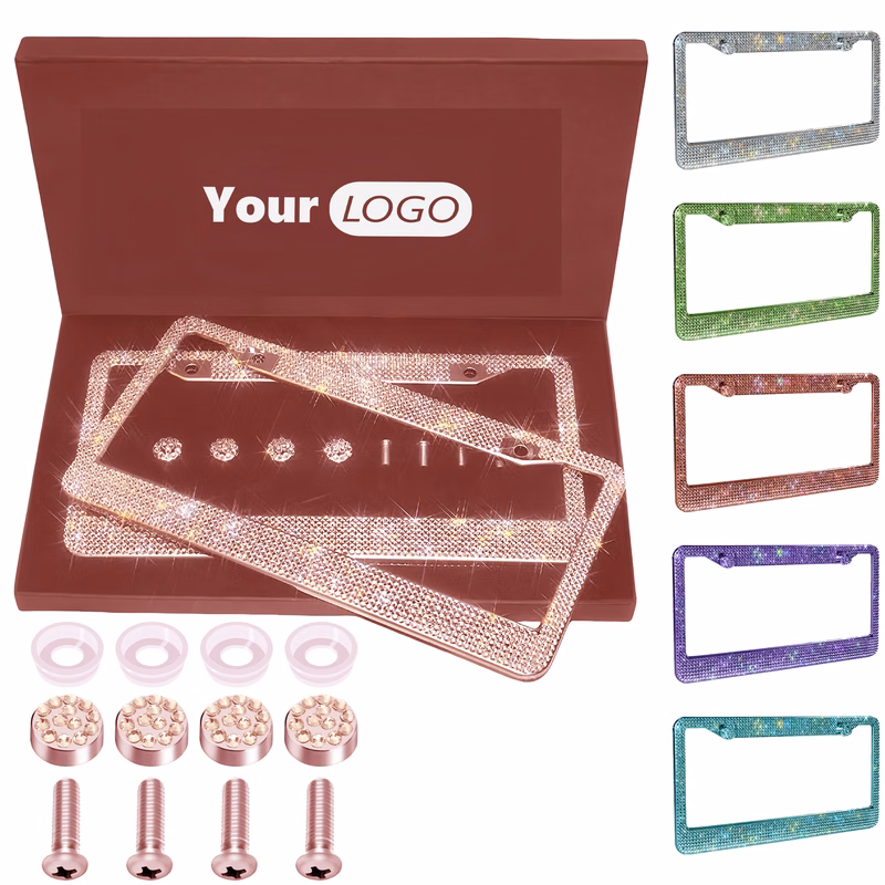 Stainless Steel Luxury Crystal License Plate Frames With Hardware