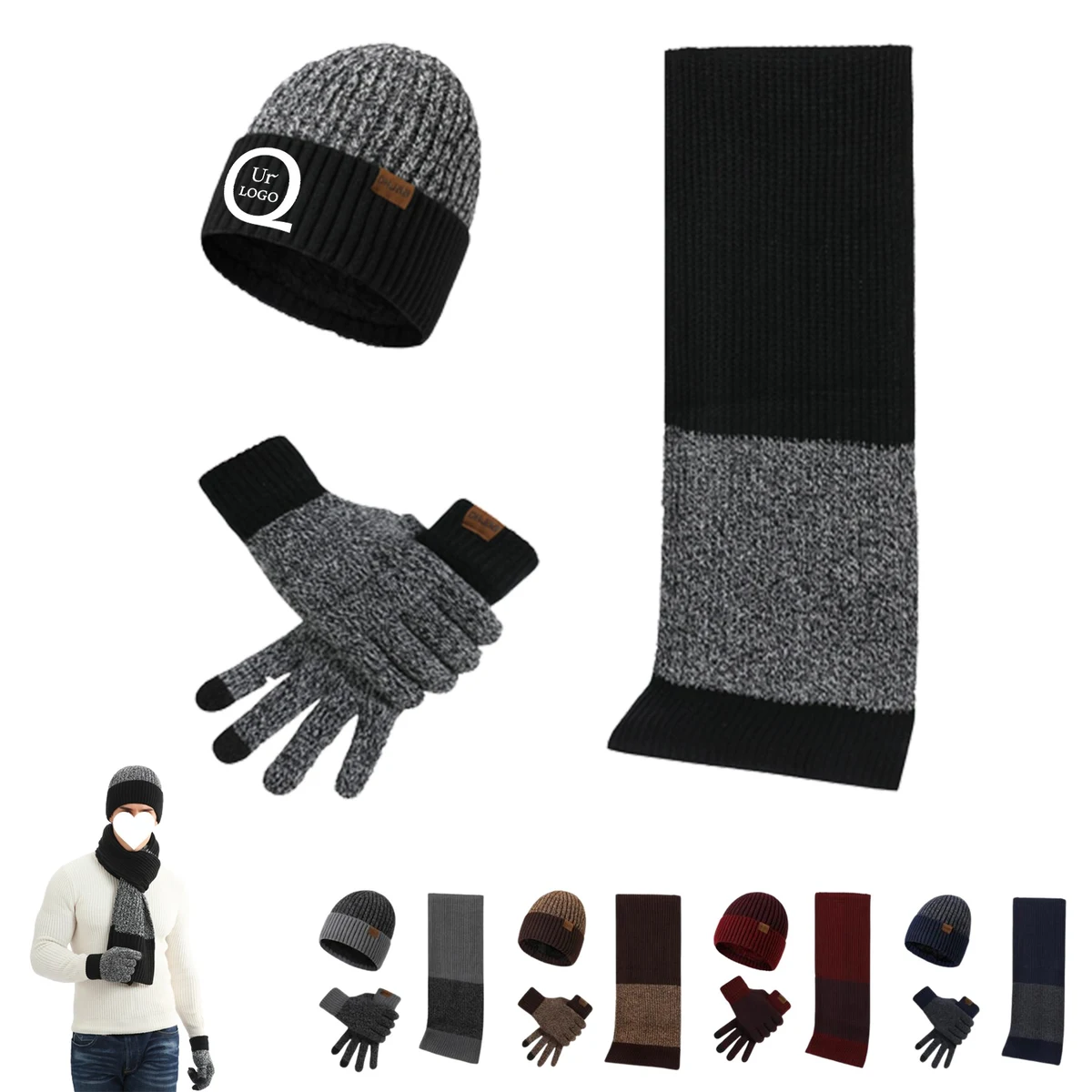 Two-Tone Unisex Knitted Winter Set 1