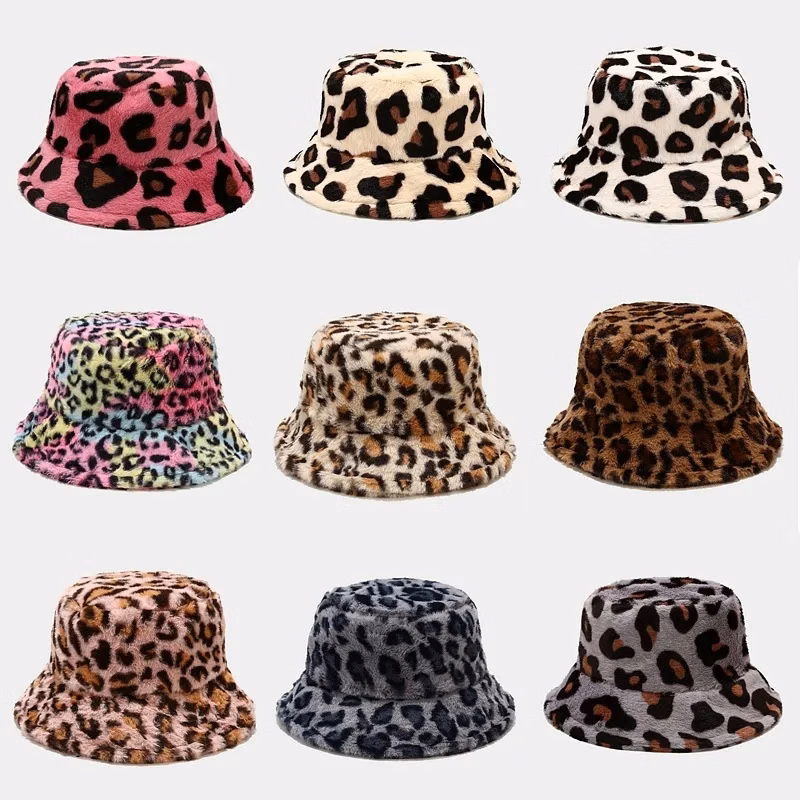 New Plush Leopard Pattern Bucket Hat Winter