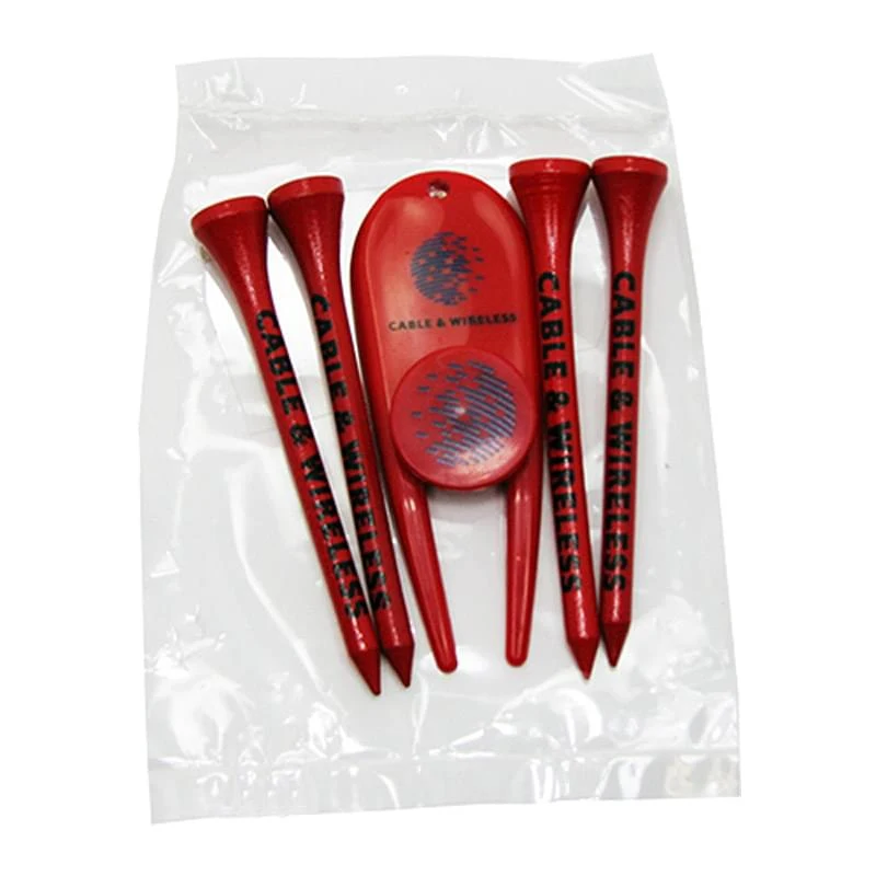 Golf Tee Poly Packet w/ 4 Tees, 1 Ball Marker & 1 Divot Tool 1