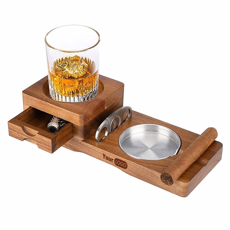 Wooden Cigar Ashtray With Drawer And Tray