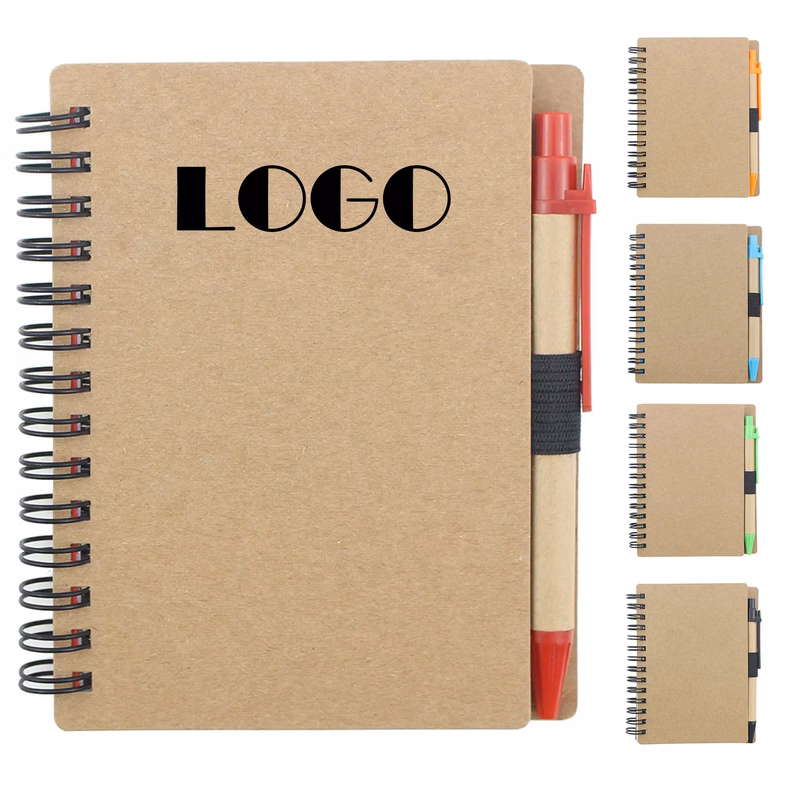 MOQ 50 Kraft Spiral Notebook with Pen