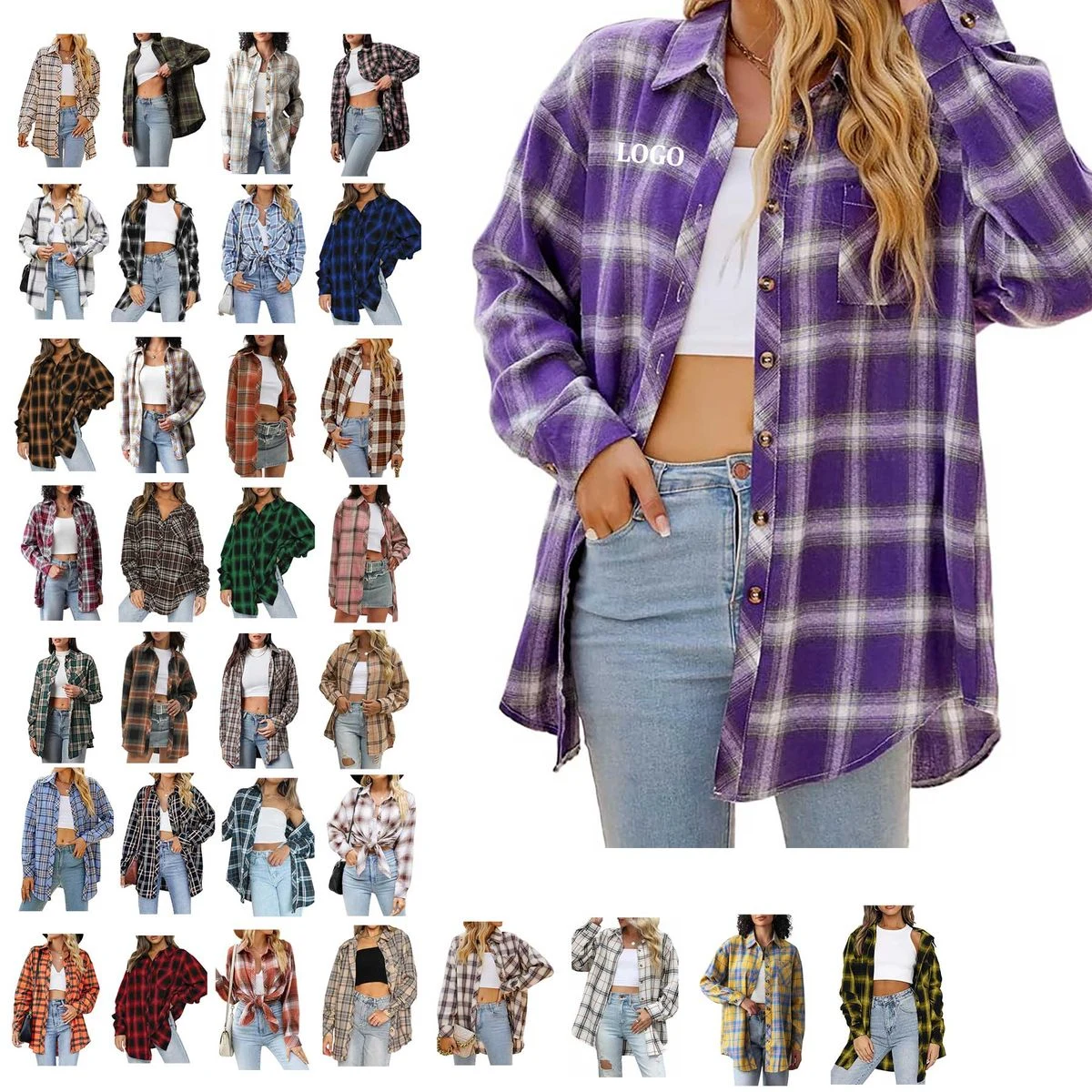 Women's Long Sleeved Plaid Shirt 1