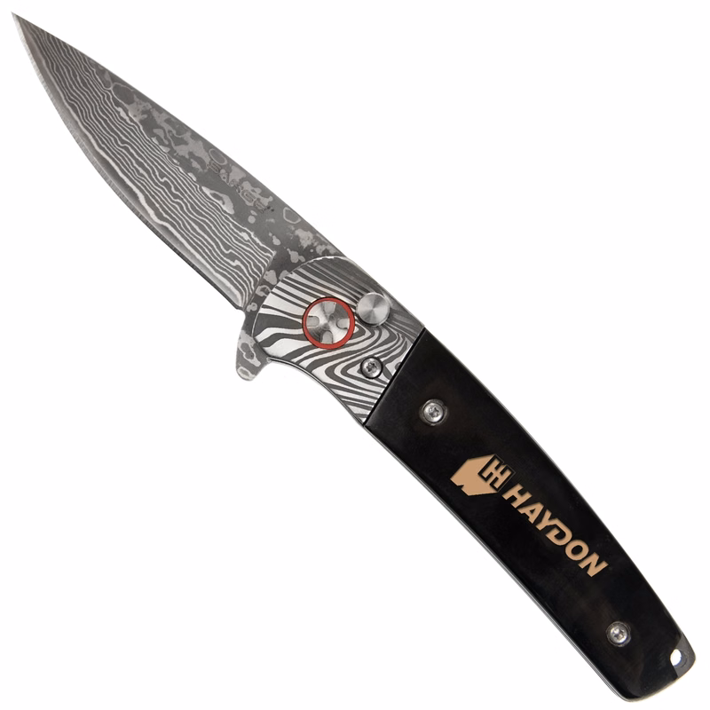 Falcon - Damascus & Buffalo Horn Pocket Knife