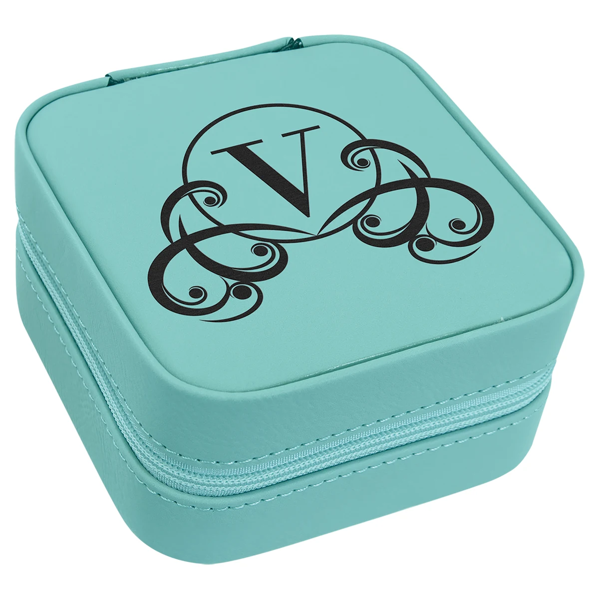 4" X 4" Teal Leatherette Travel Jewelry Box 1