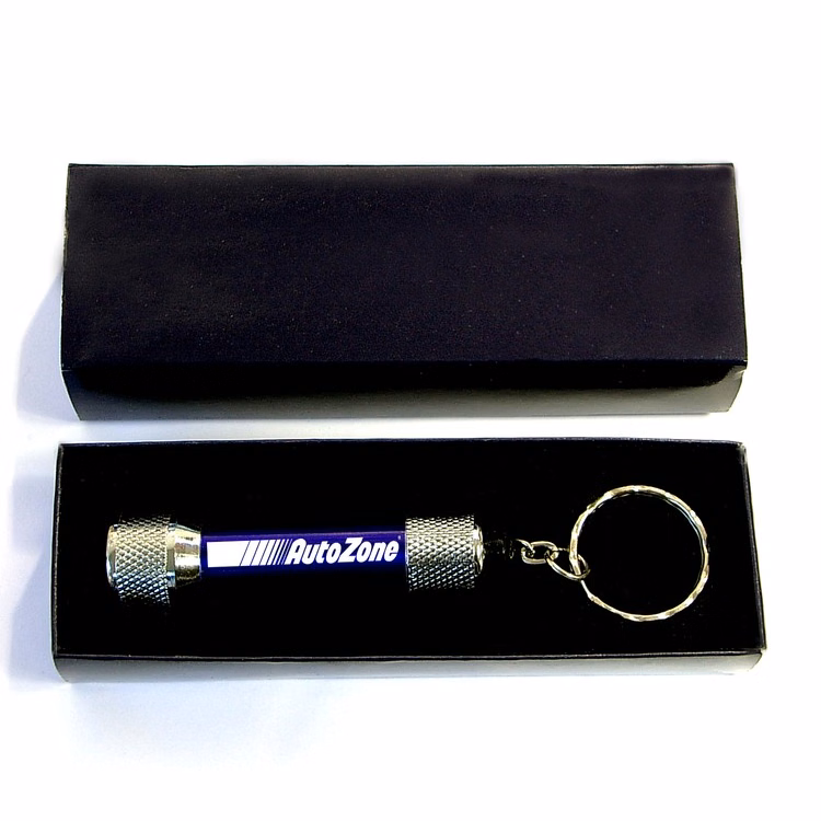 Super bright LED flashlight with swivel split keychain and gift box