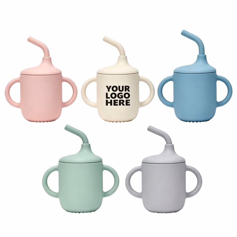 Silicone Cup for Kids with Straw and Handles