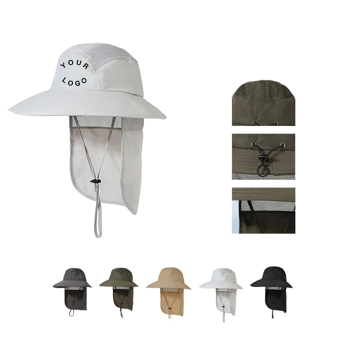 Polyester Bucket Hat with Mesh and Drawstring 1
