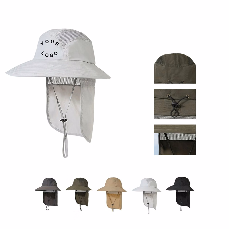Polyester Bucket Hat with Mesh and Drawstring