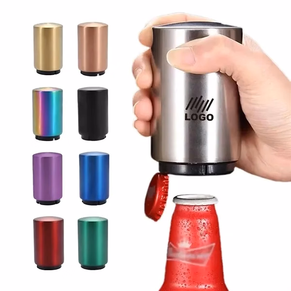 Custom Stainless Steel Automatic Bottle Opener with Magnet — Beverage Bar Giveaway