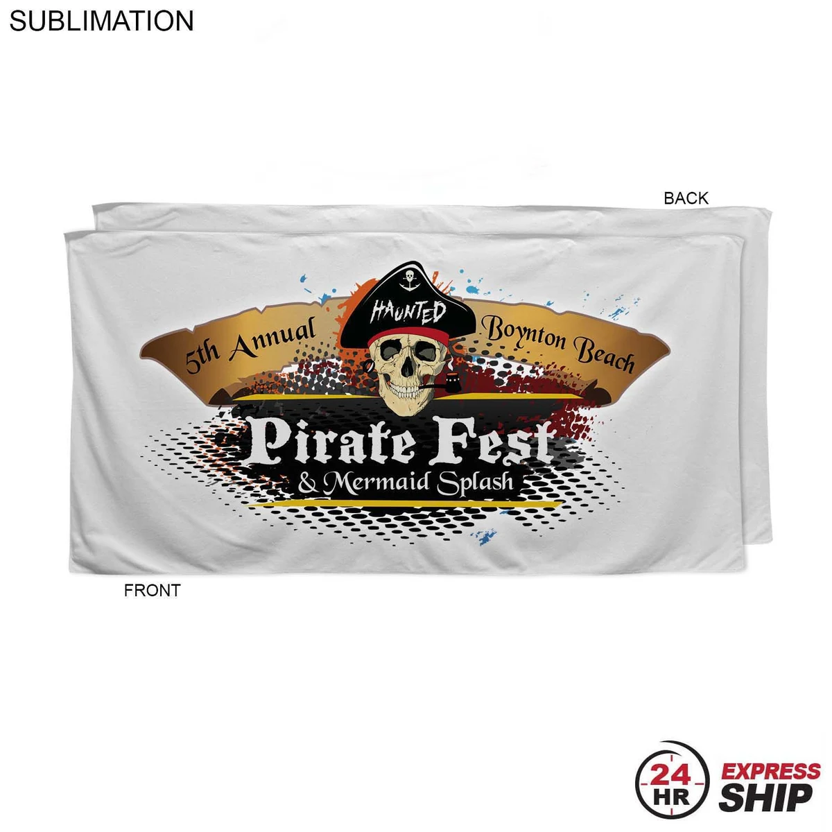24 Hr Express Ship - Absorbent Microfiber Dri-Lite Terry White Beach Towel, 30x60, Sublimated 1