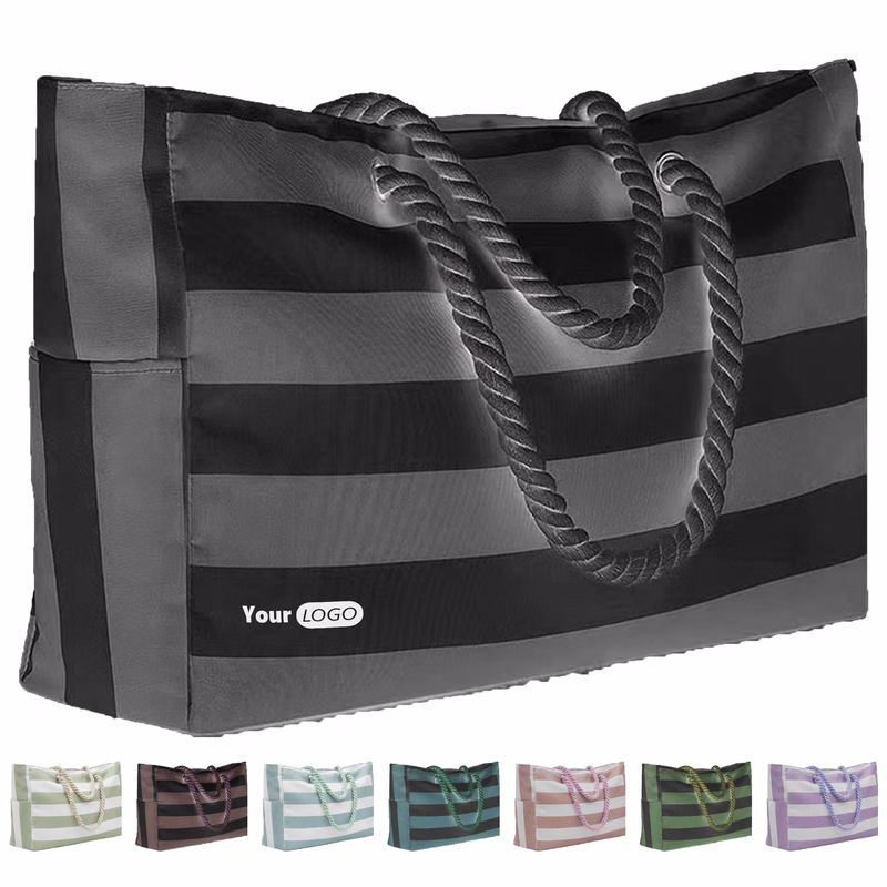 Polyester Striped Canvas Beach Tote