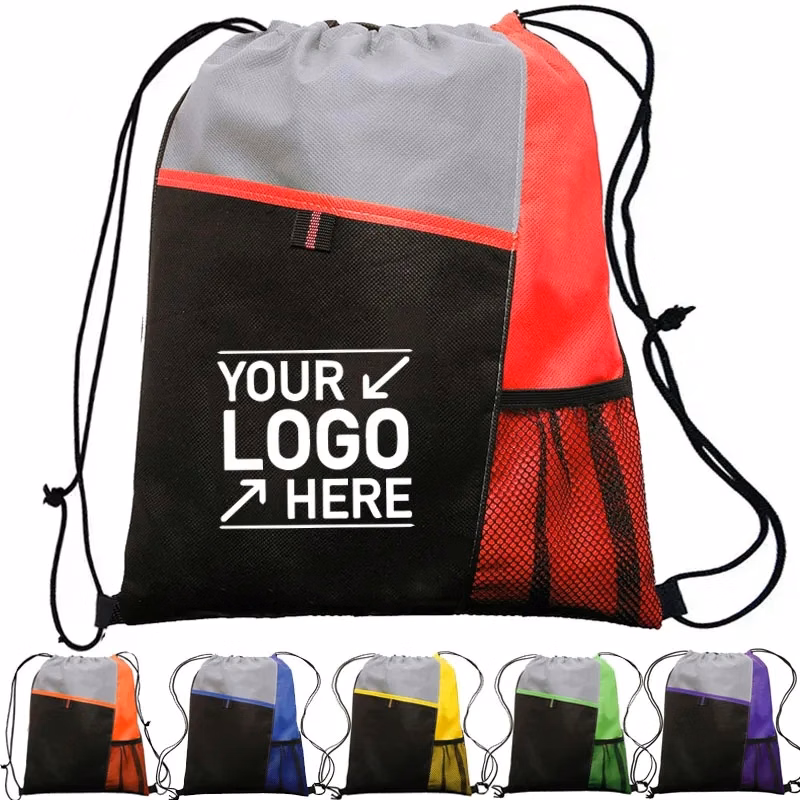 Mesh Pocket Drawstring Backpacks