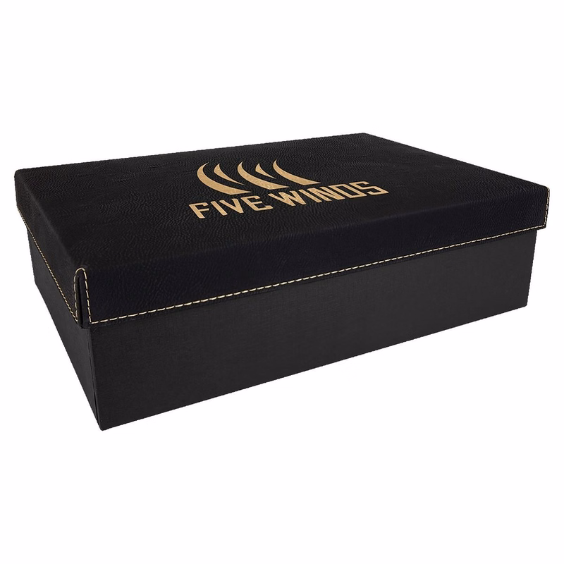 Black/Gold Gift Box w/Laserable Leatherette Lid (11 3/4" x 7 3/4")