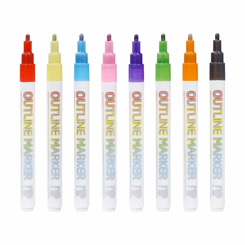 12 Colors Double Line Metallic Markers Outline Metal Pens
