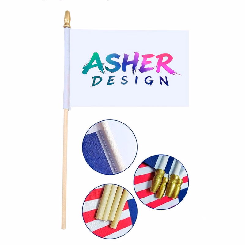 Mini 4"X6" US Hand-Held Flag, 10" Wooden Spear Stick