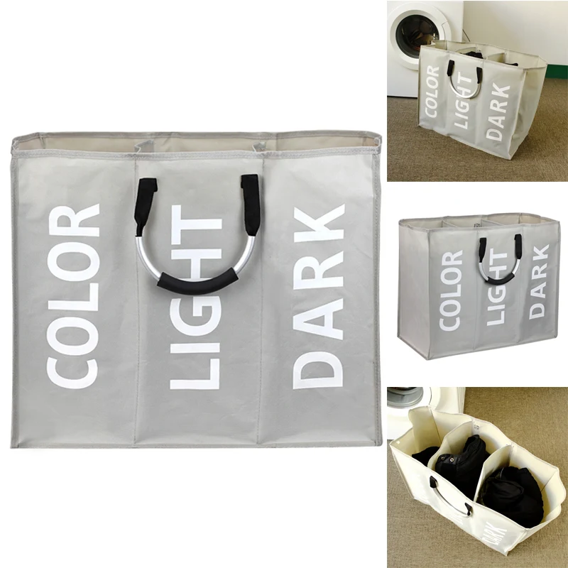 Collapsible Dirty Clothes Basket w/ Three compartments 1