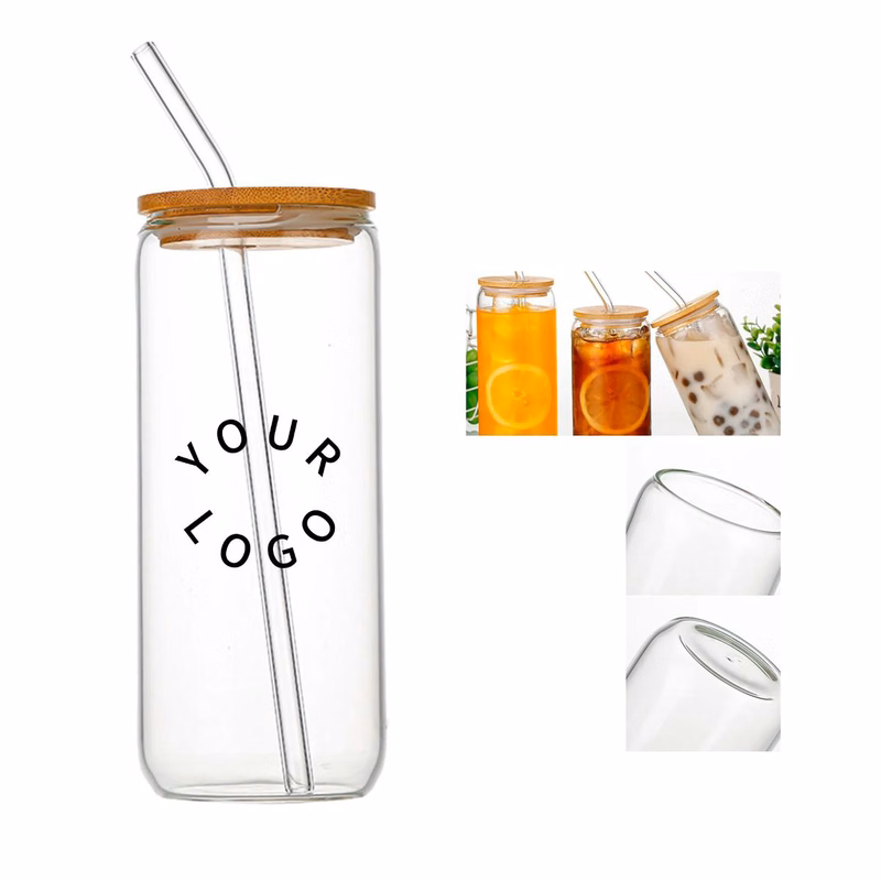 Personalized Glass Tumbler with Bamboo Lid for Iced Drinks