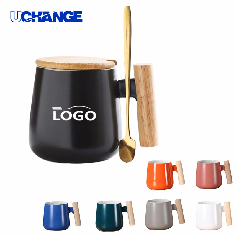 Ceramic Mug with Wooden Handle and Spoon
