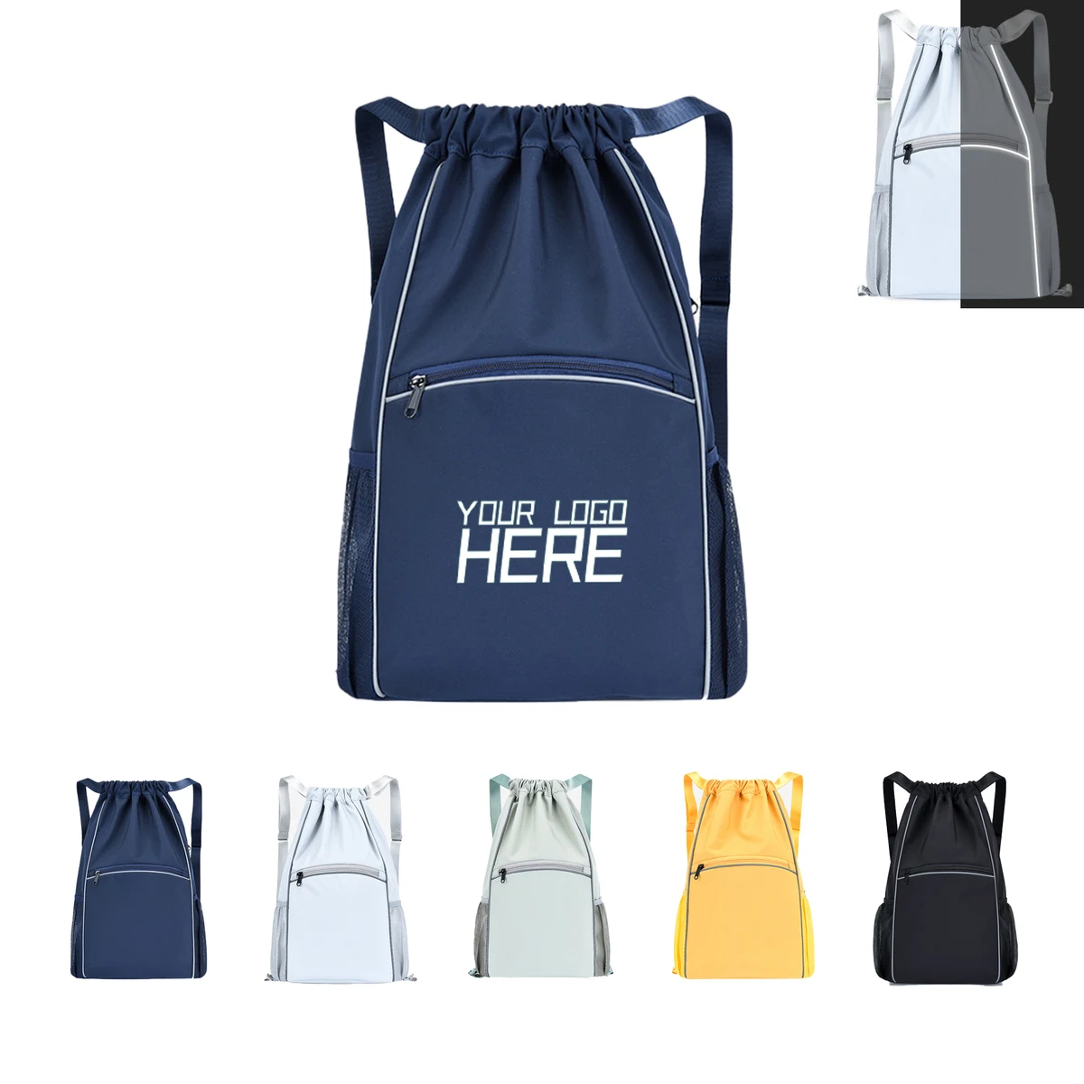 Drawstring Backpack With Reflective Strips 1