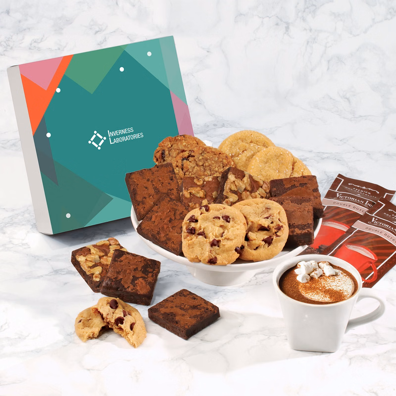 Gourmet Cookie & Brownie Gift Box with Green Geometric Sleeve