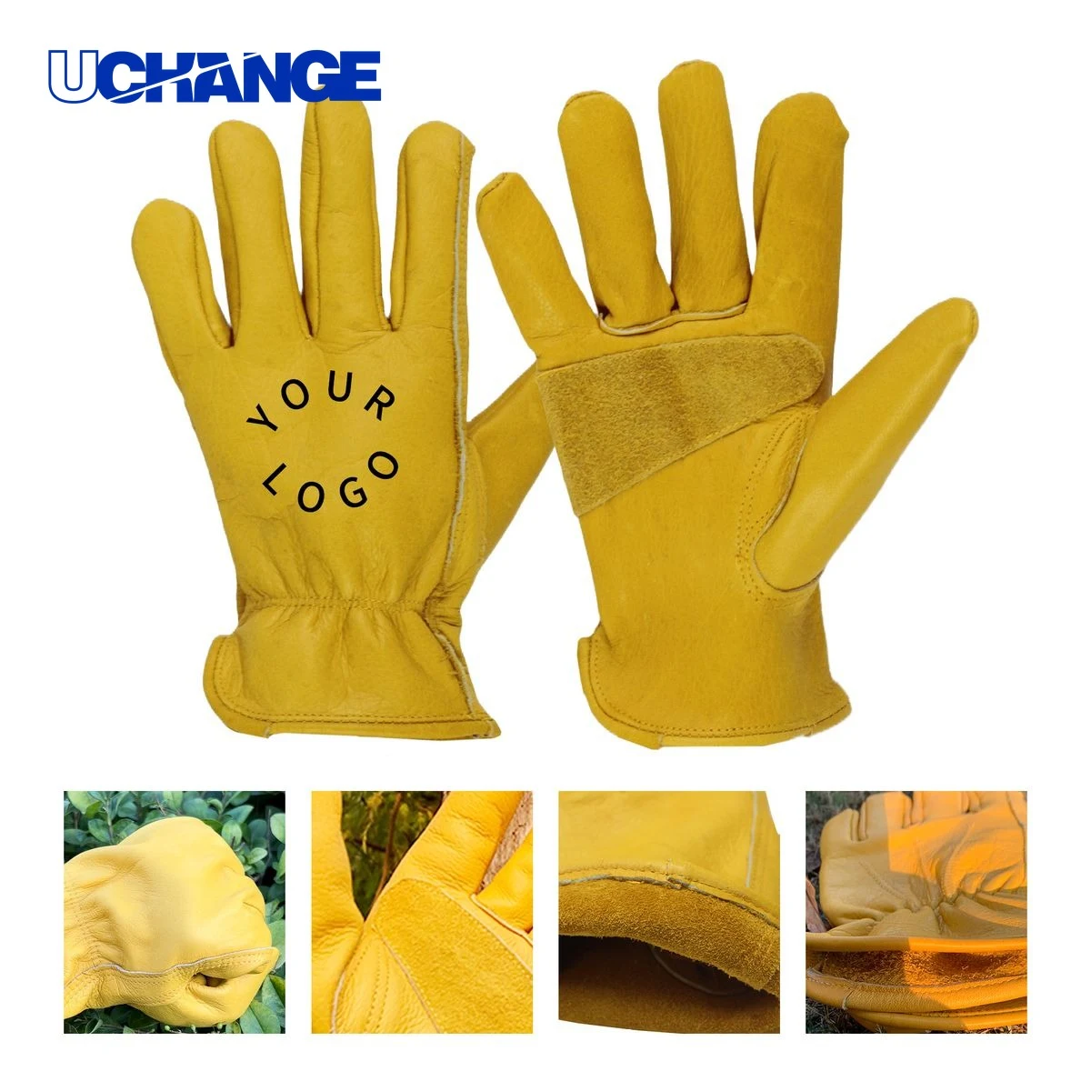 Genuine Leather Protective Work Gloves for Job Sites 9.9" 1