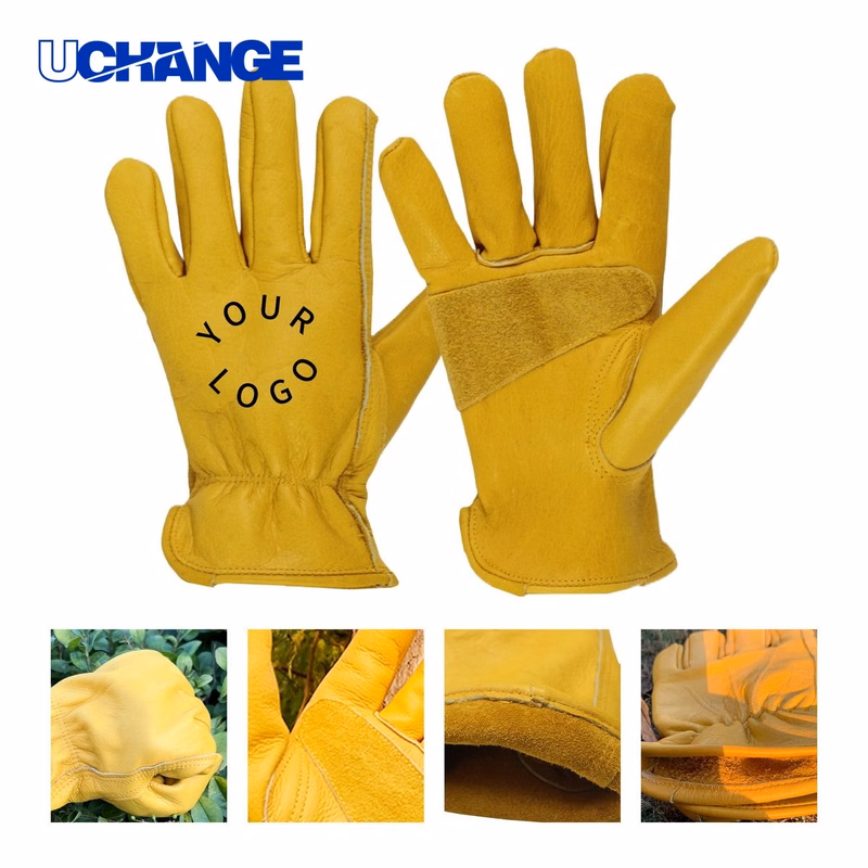 Genuine Leather Protective Work Gloves for Job Sites 9.9"