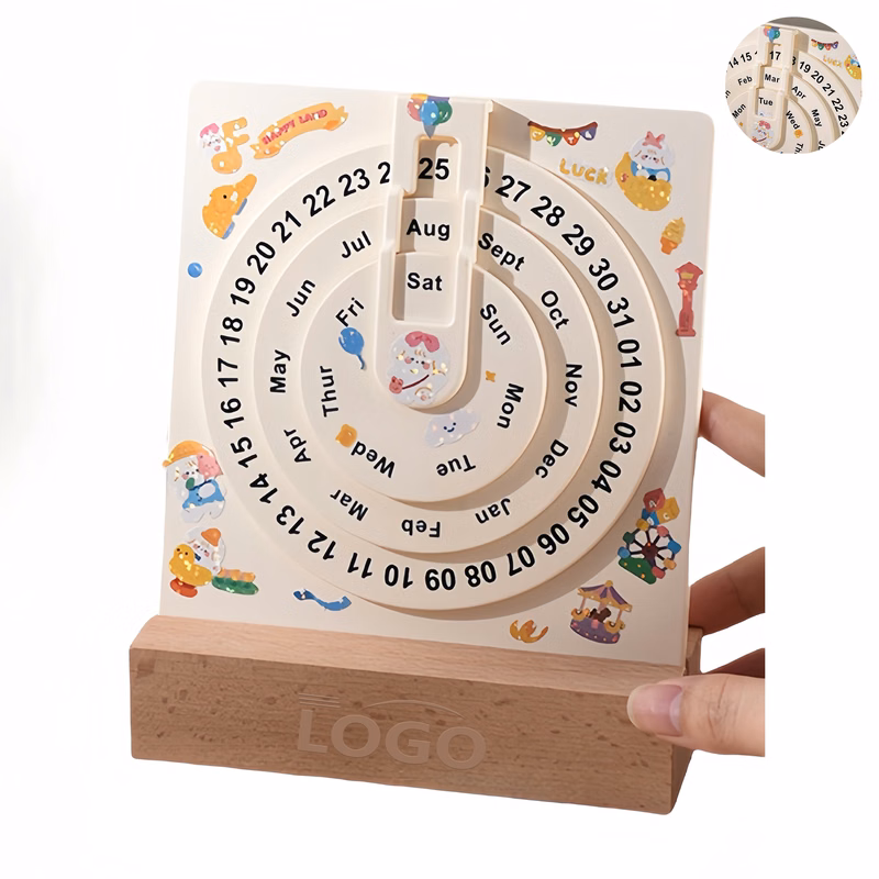 Birch Base Perpetual Rotating Desk Calendar