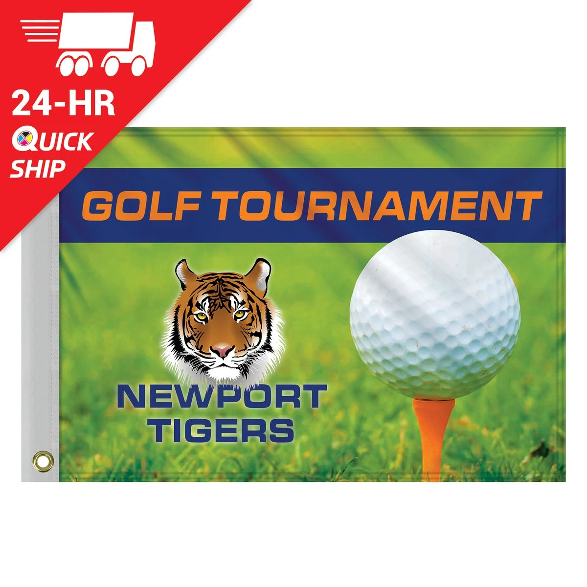 24 - Hour 14" x 20" Custom Single Reverse Knitted Polyester Golf Flag with Heading & Grommets 1