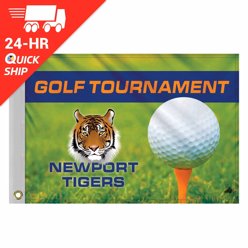 24 - Hour 14" x 20" Custom Single Reverse Knitted Polyester Golf Flag with Heading & Grommets