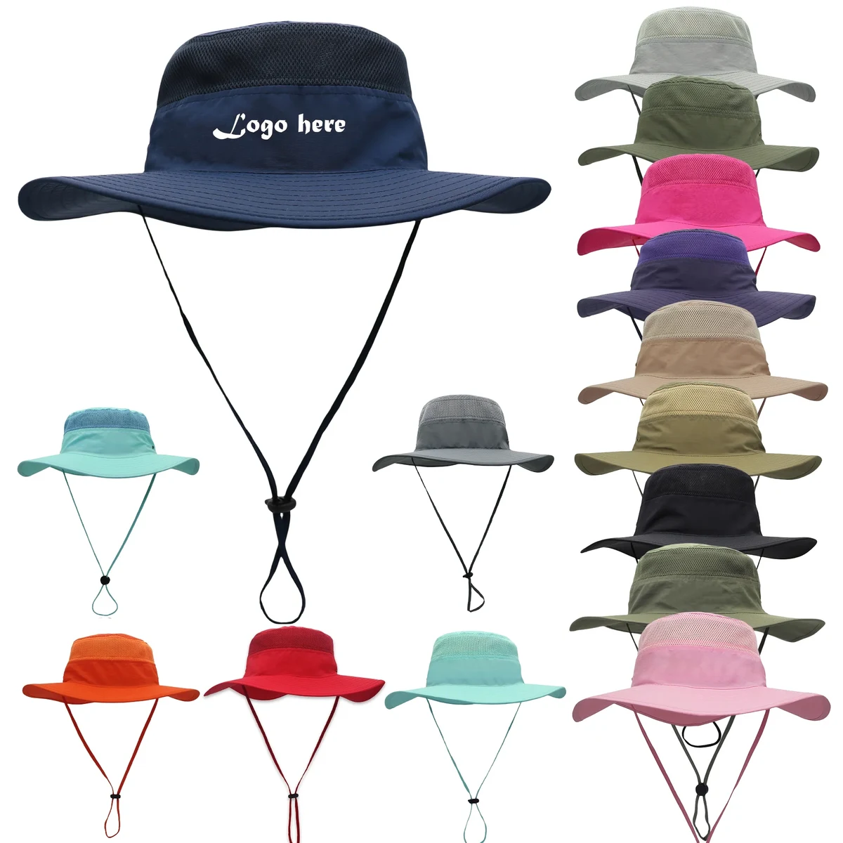 Nylon Wide Brim Bucket Hat With String 1
